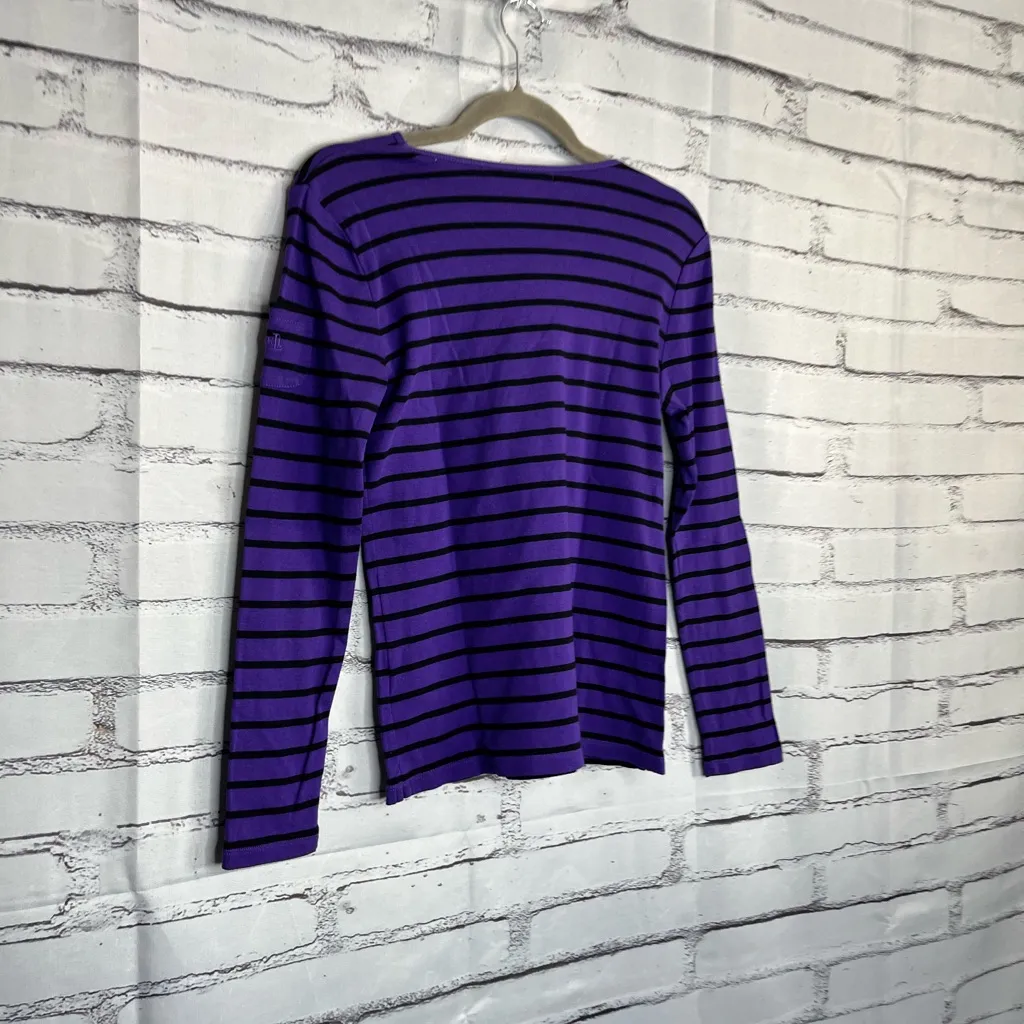 Lauren Ralph Lauren Purple & Black Striped Long Sleeve Shirt Size S Preppy Crew - Image 11
