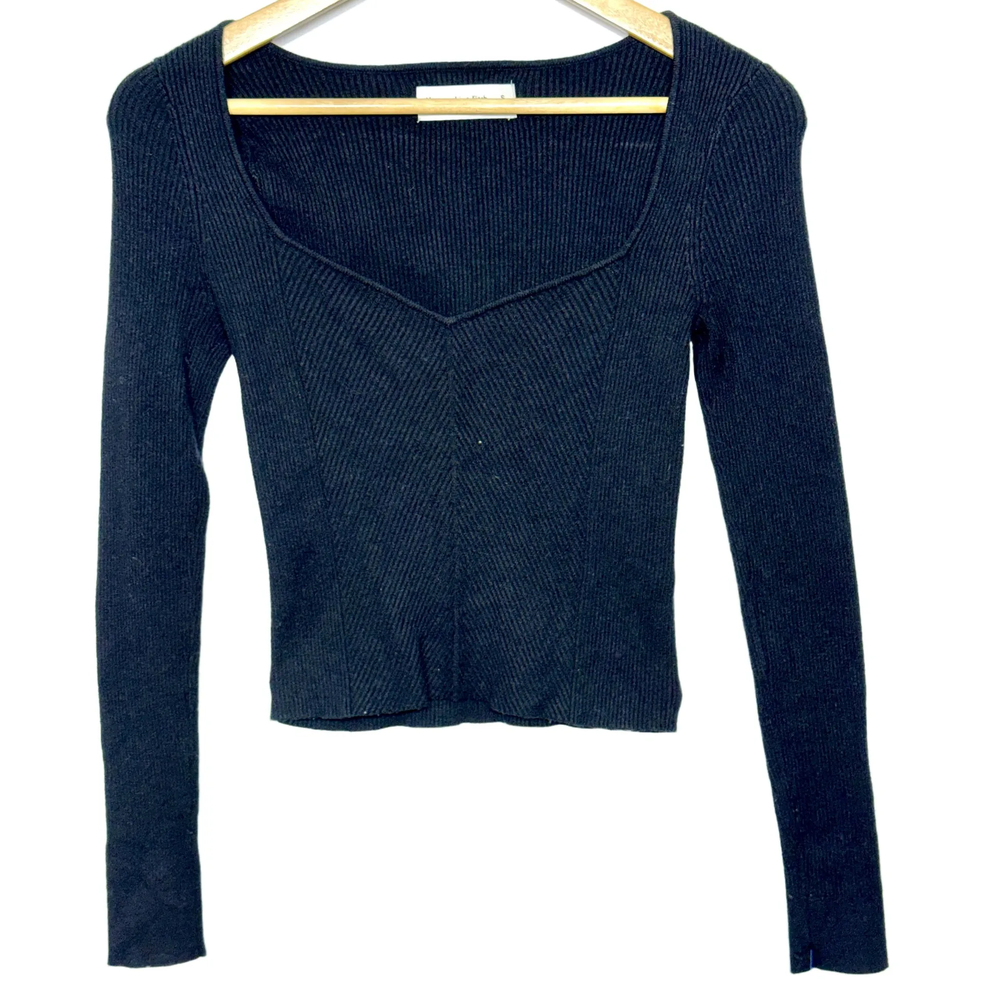 Abercrombie & Fitch Soft AF Black Ribbed Knit Square Neck V-Neck Sweater Size S - Image 2