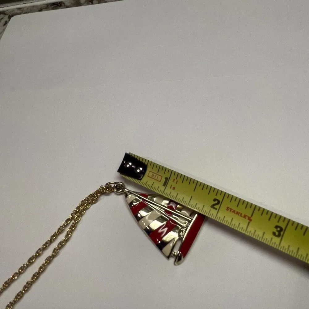 Gold Tone / Red Sailboat Pendant Costume Jewelry Necklace - Image 8