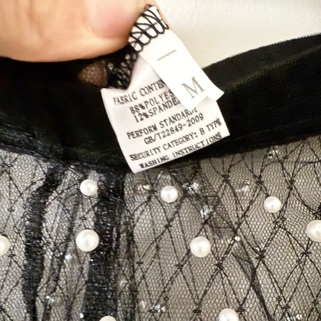 Amazon Sheer Long Sleeve Top and Pant Set Black with Pearl Detail - Size M - Image 7