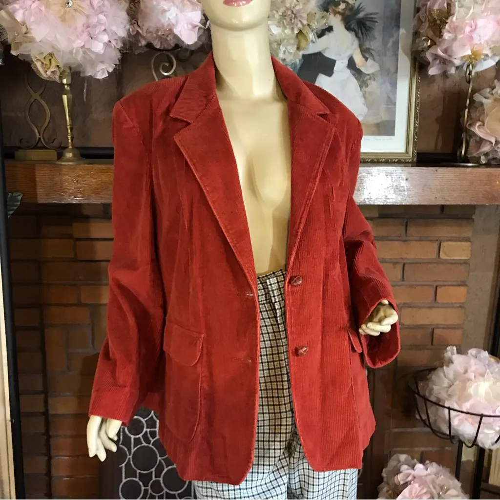 VINTAGE CIRCA 1970'S CHANGING SCENE RUST ORANGE CORDUROY BLAZER (XL) - Image 5