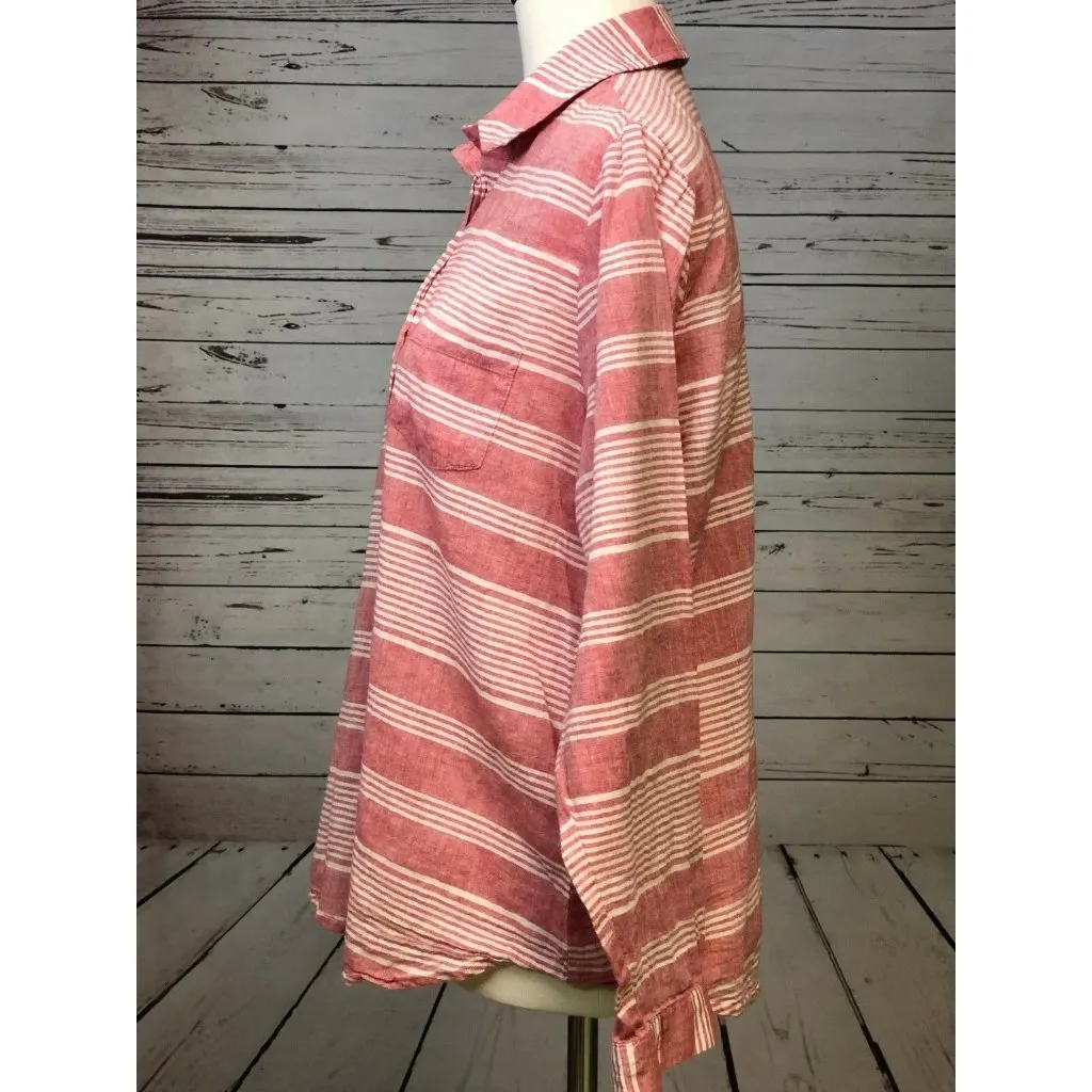 Lills Closet Boutique Medium Button Front Shirt Blouse‎ Long Sleeve Striped Red - Image 6