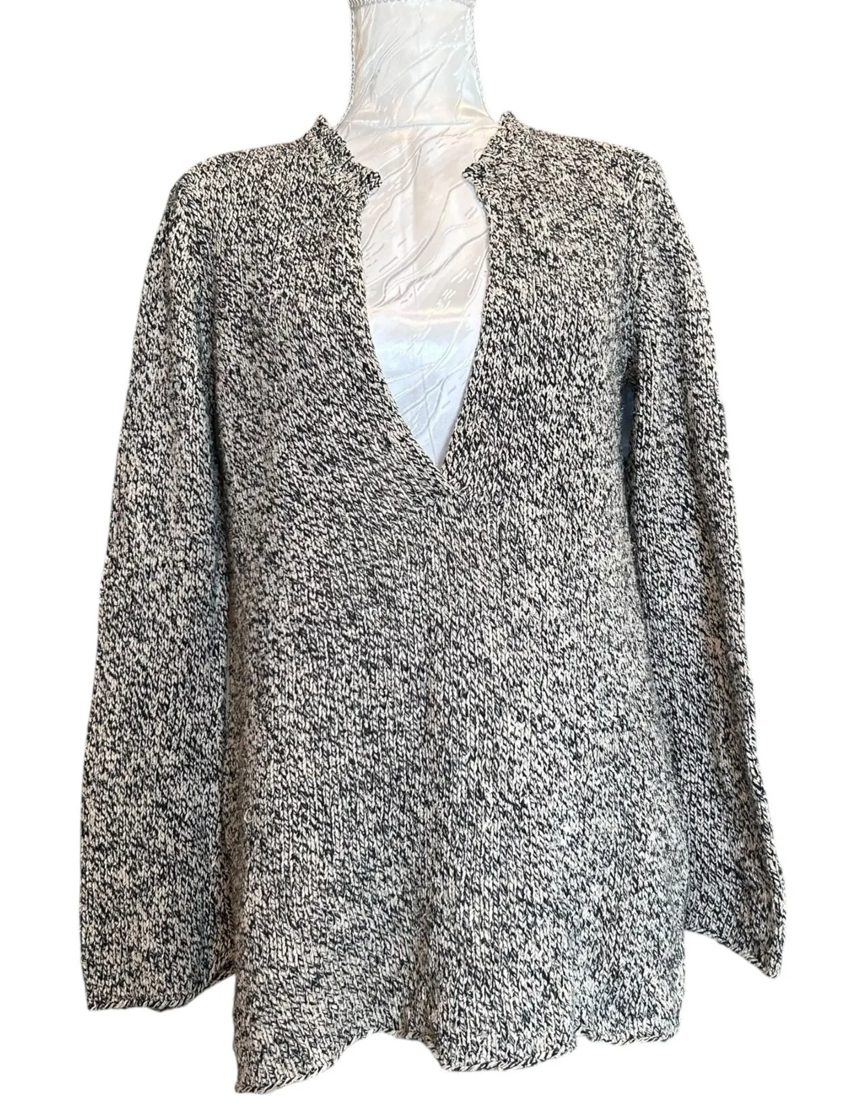 JJill Black White Marled Silk Sweater Womens Sz Small Plunging V Neck Loose Fit - Image 1