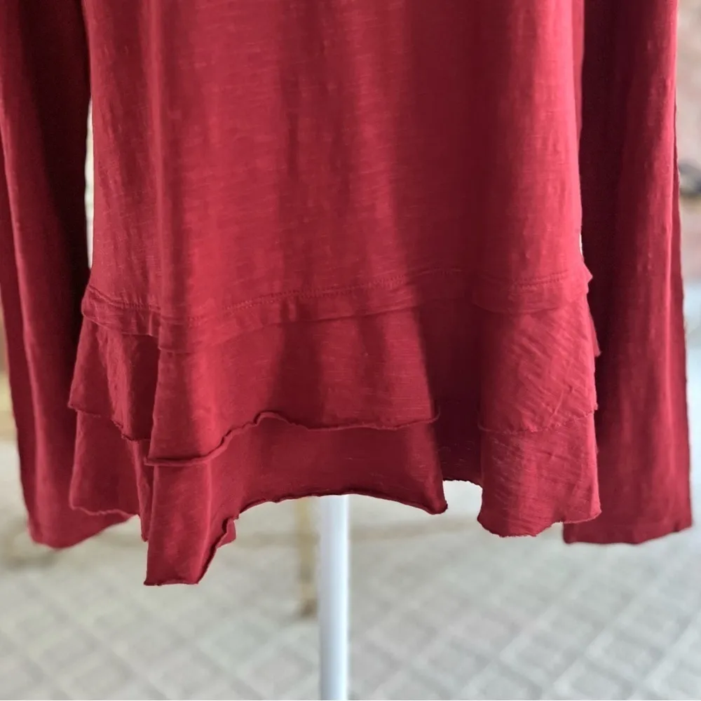 Caslon Top Ruffle Hem Long Sleeve Brick Red M Relaxed Dressy Tee Work Everyday - Image 4