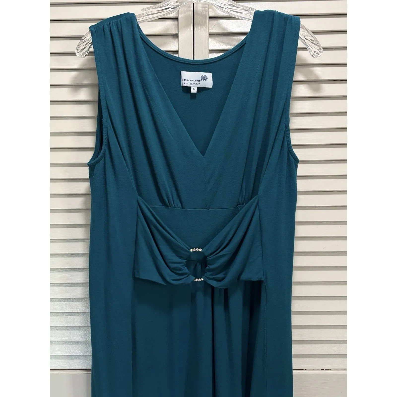 Completely Me Turquoise Midi Dress Size Large Sleeveless Gems V Neck‎ Blue - Image 2