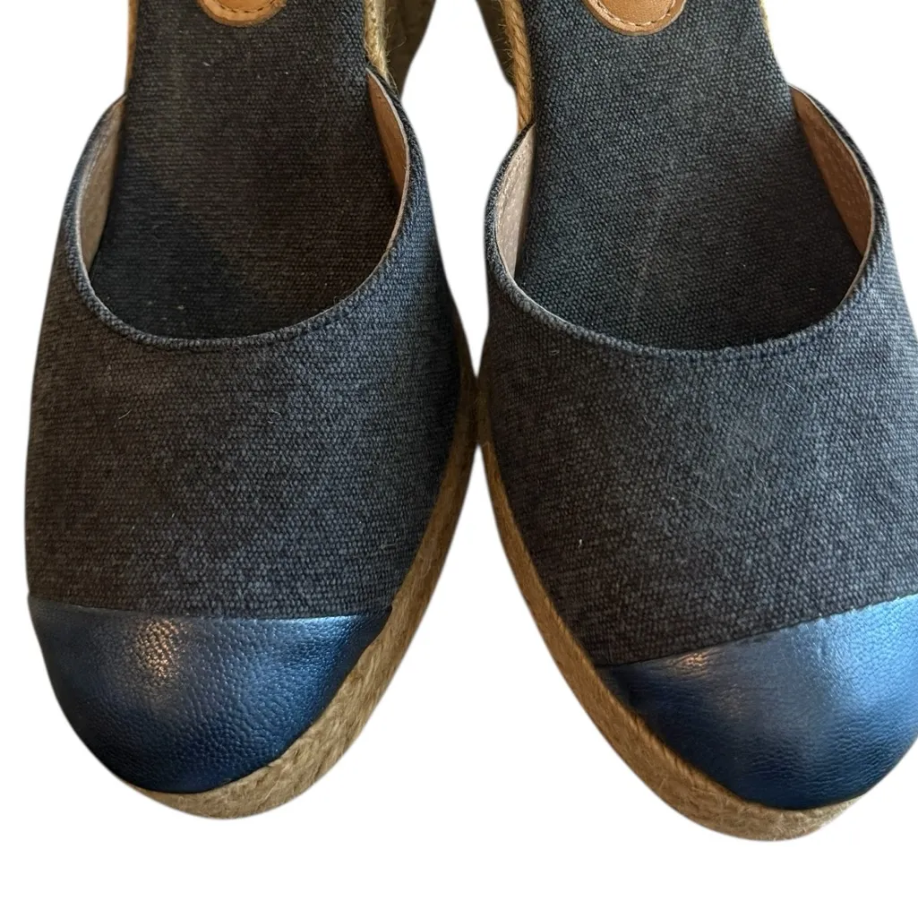 Mint and Rose Lolita Espadrille Wedge Metallic Goat Leather & Canvas EU37(US6.5) Blue Size 6.5 - Image 2