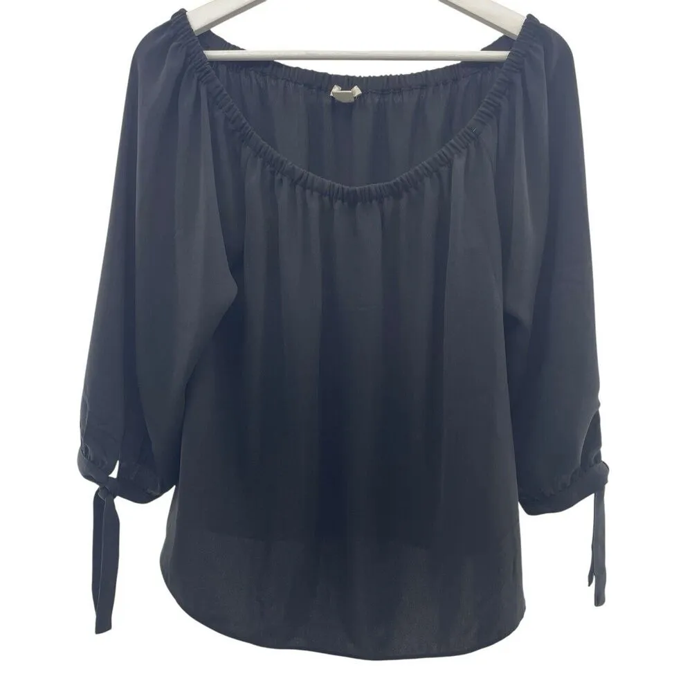 J. Crew Factory Small Off The Shoulder Top Black with Tie Sleeve Detail H1070 - Image 2