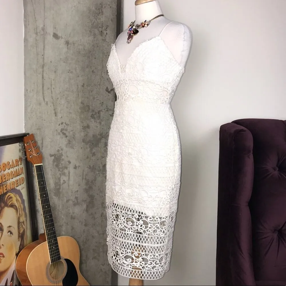 Express Rare Ivory Crocheted Lace Midi Dress - Image 9