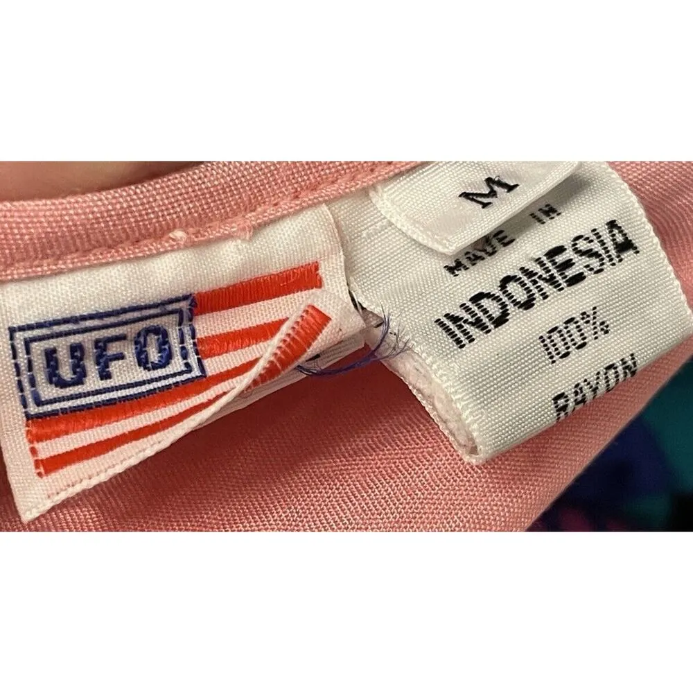 Vintage 1990s UFO Sleeveless Blouse Top Size Medium Pink Pleated Romantic Button - Image 4