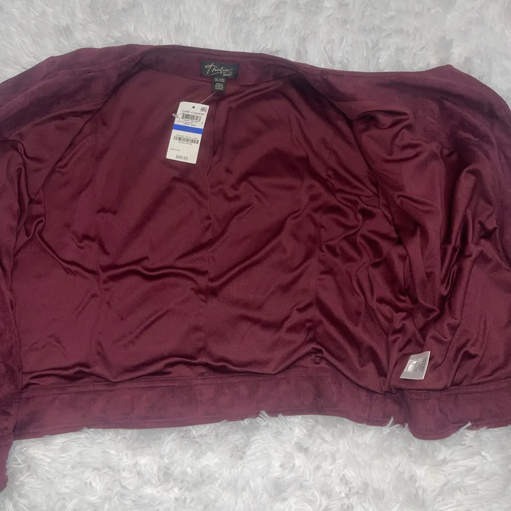 Thalia Sodi burgundy faux suede gold zipper jacket blazer woman’s XL NWT - Image 4