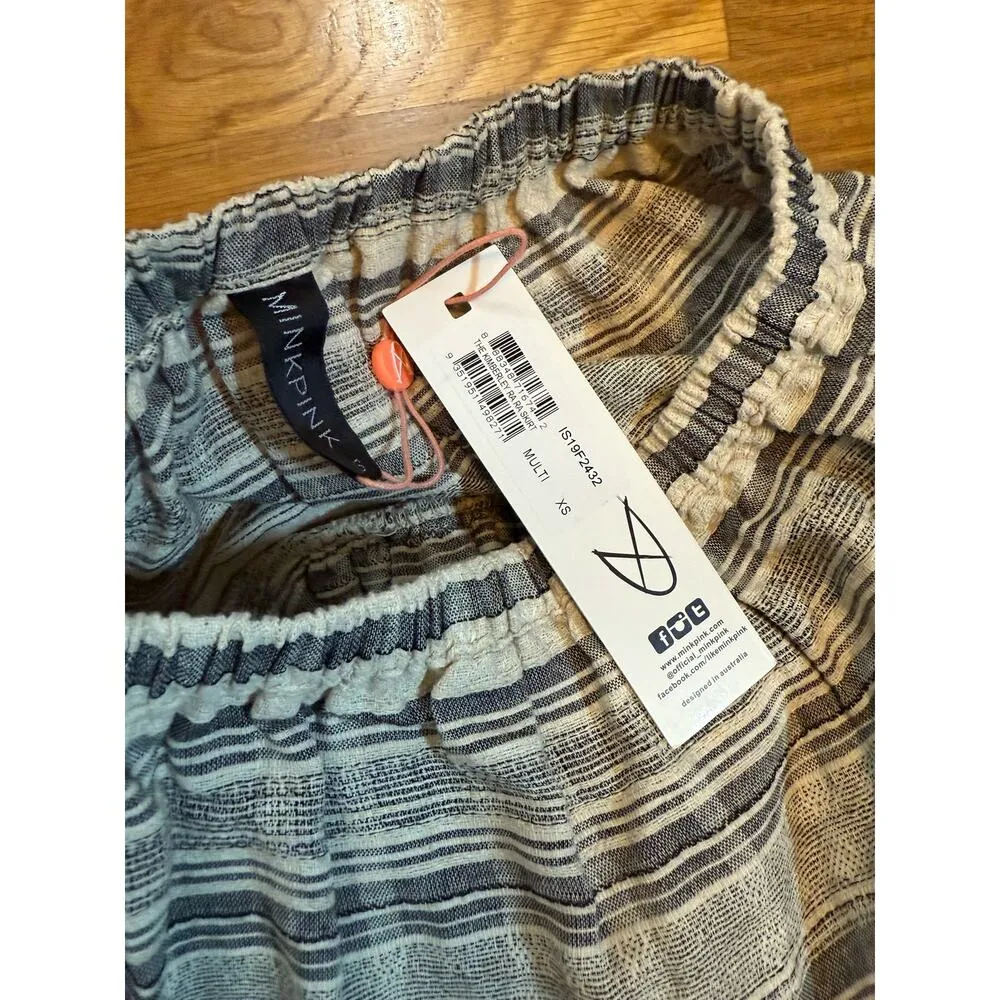 Women XS Kimberley Ra Ra Gray White Stripe Ruffle frayed Y2K Mini Skirt - Image 7