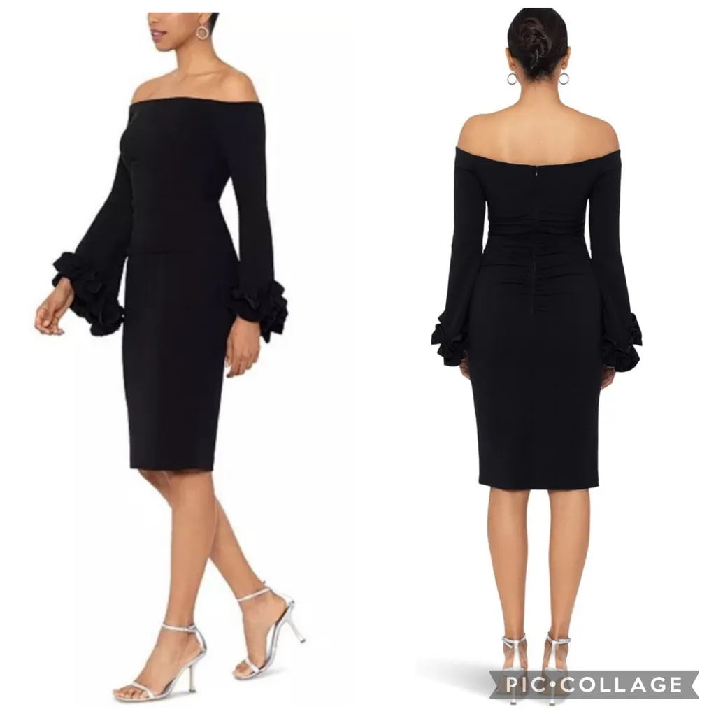 Xscape Ruffle Sleeve Off The Shoulder Dress Black 4 - Image 2
