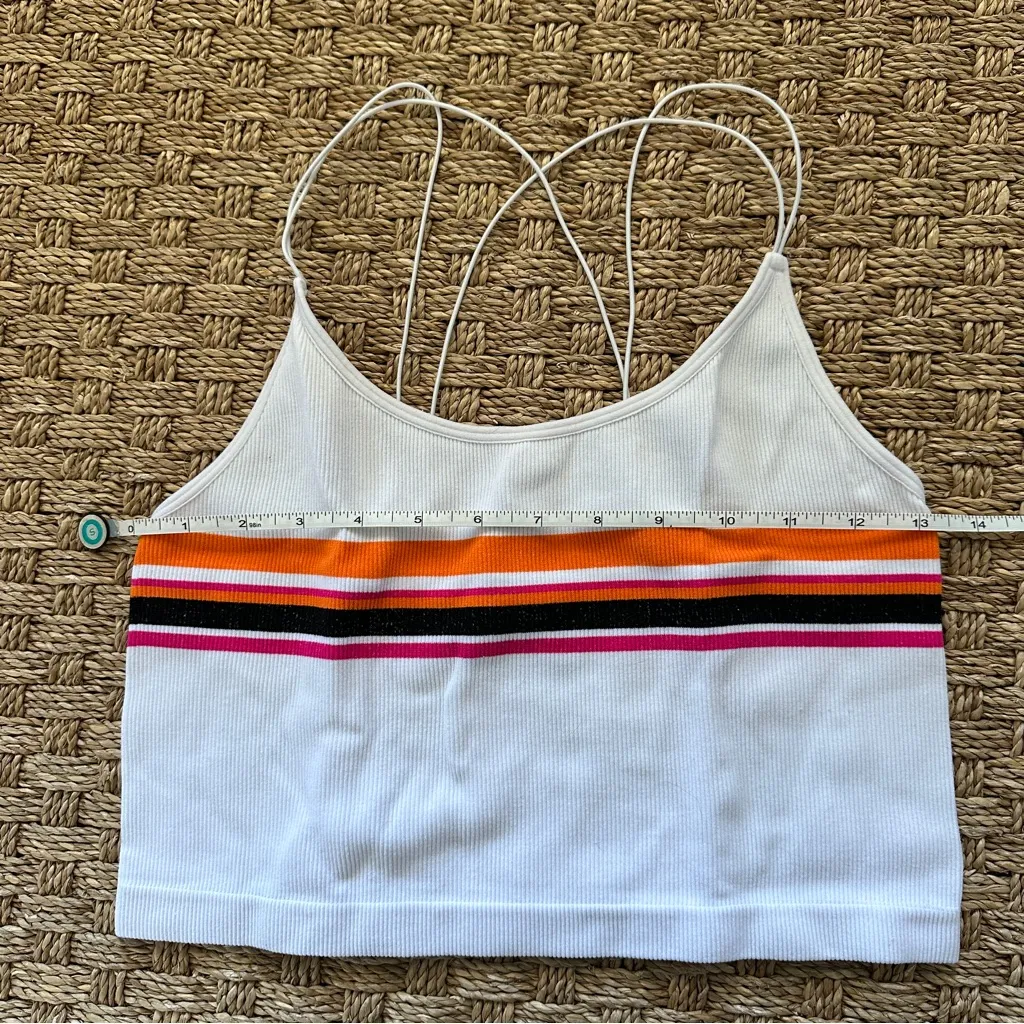 Striped White Crop Top with Multicolor Accents - Image 2