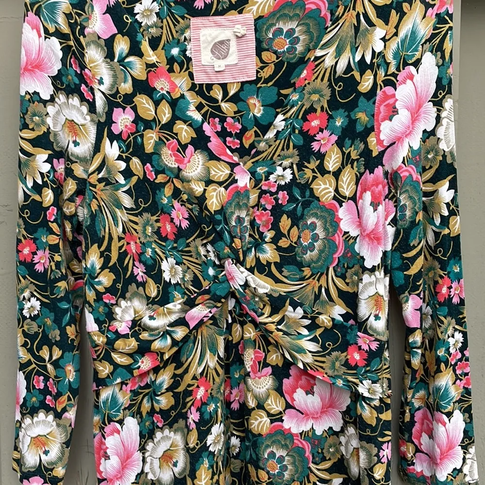 Anthropologie Stretch Jersey Floral V-neck Long Sleeve Midi Dress size M - Image 8