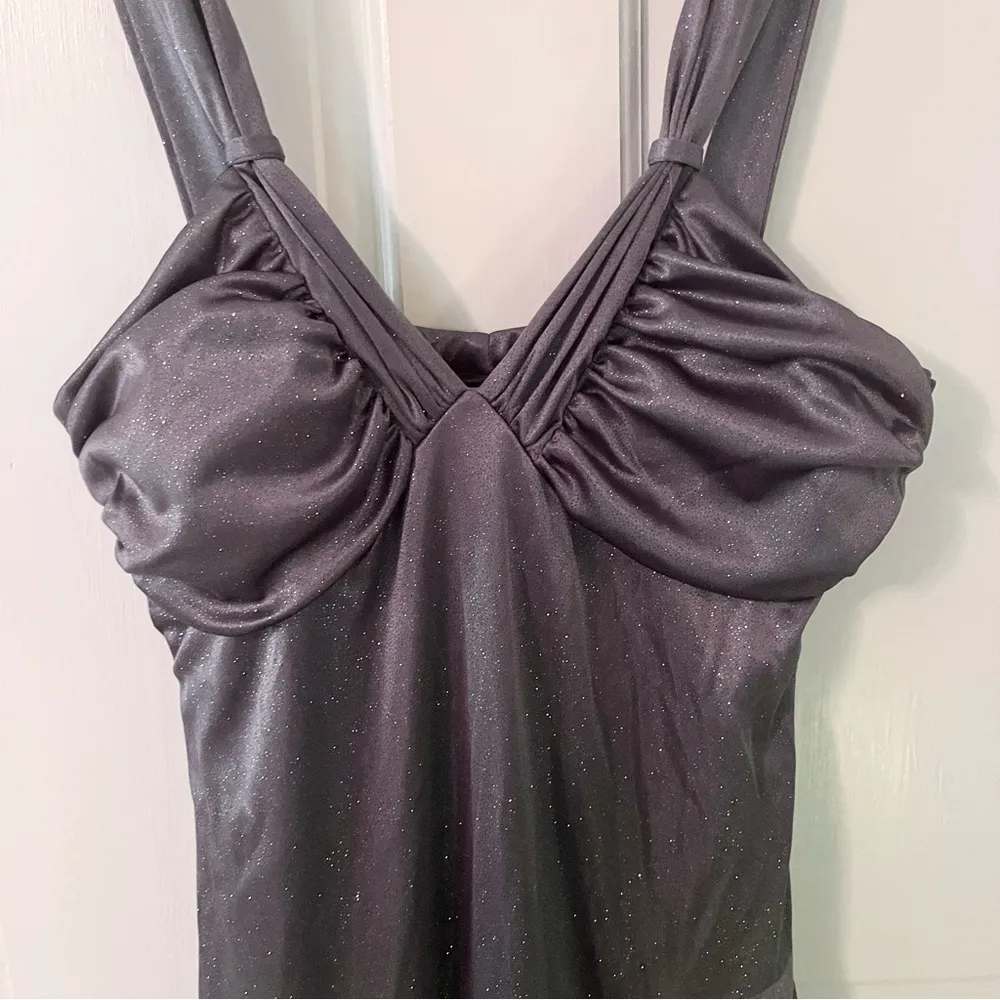 Vintage Y2K  Grey Sparkle Asymmetrical Evening Dress - Image 3