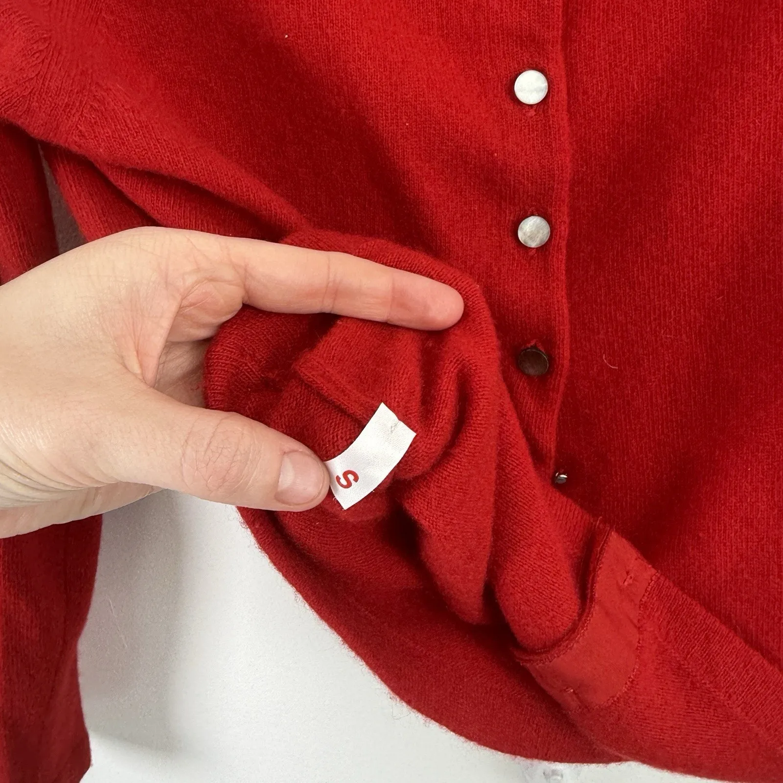 N. Peal Cashmere Red Cardigan Sweater Preppy Button Up FLAW Y2K Womens Small - Image 5