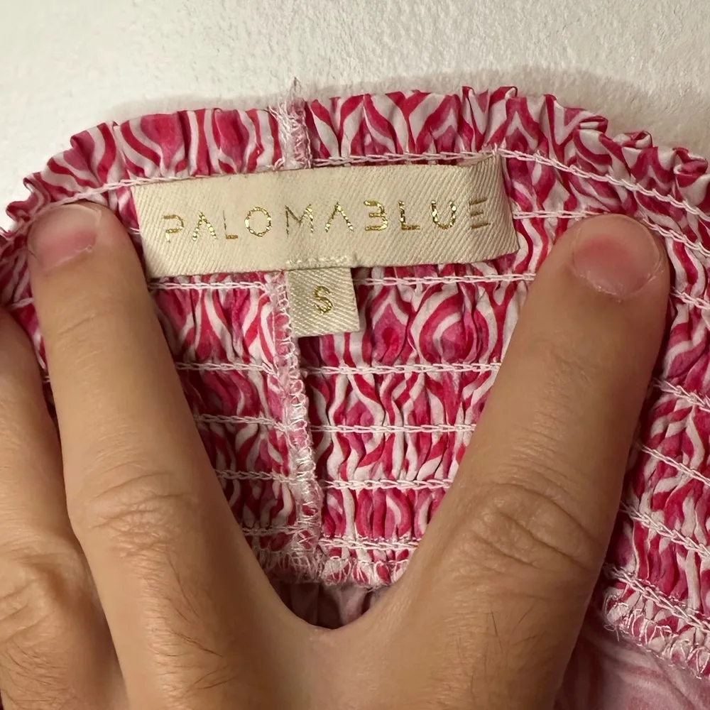 Paloma Blue Silk Printed Shorts Pink Smocked Waist Sz XS Beachy Travel Luxury - Image 4