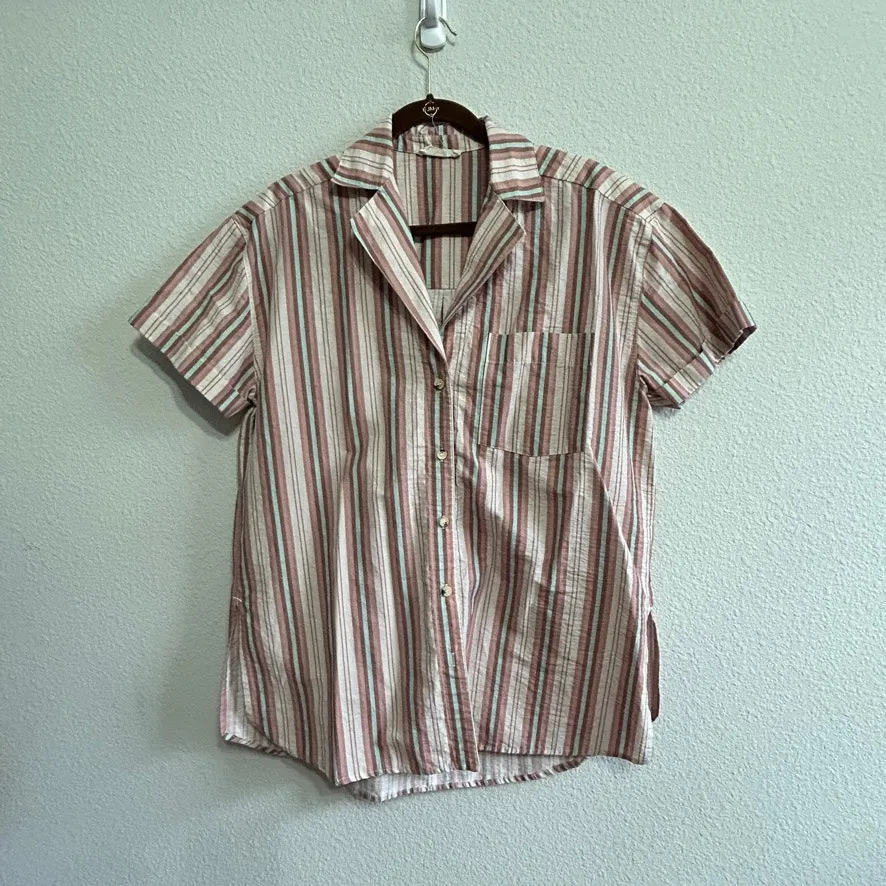 Free People Oversized Striped Button Down Top Coastal Casual Boho Small Oversize - Image 2