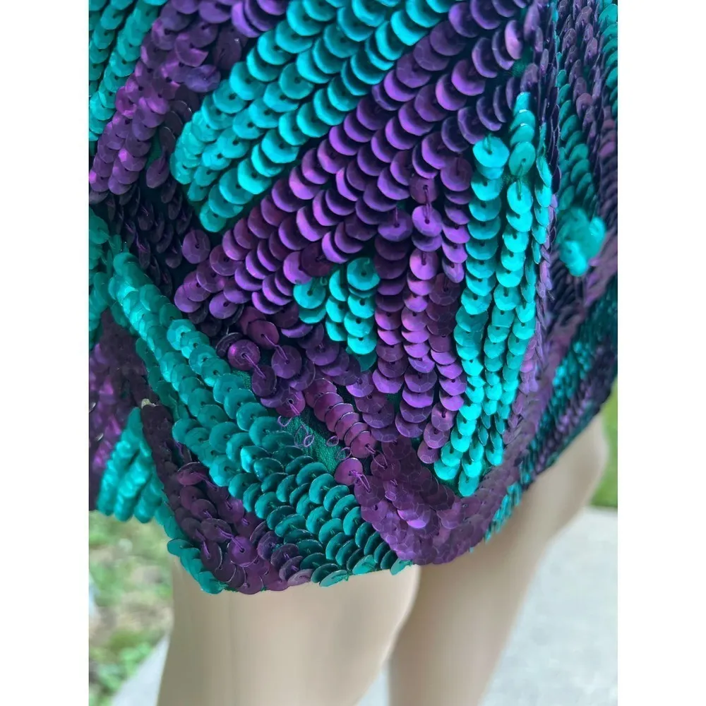 Anthropologie Green Purple Carnation Lily Lily Rose Deco Sequin Skirt - Image 6