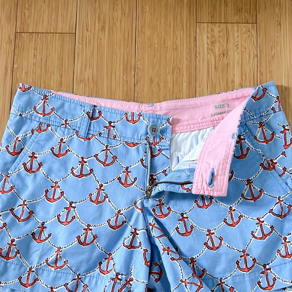 Lilly Pulitzer Blue Orange White Anchors Away Callahan Cotton Shorts 2 - Image 3