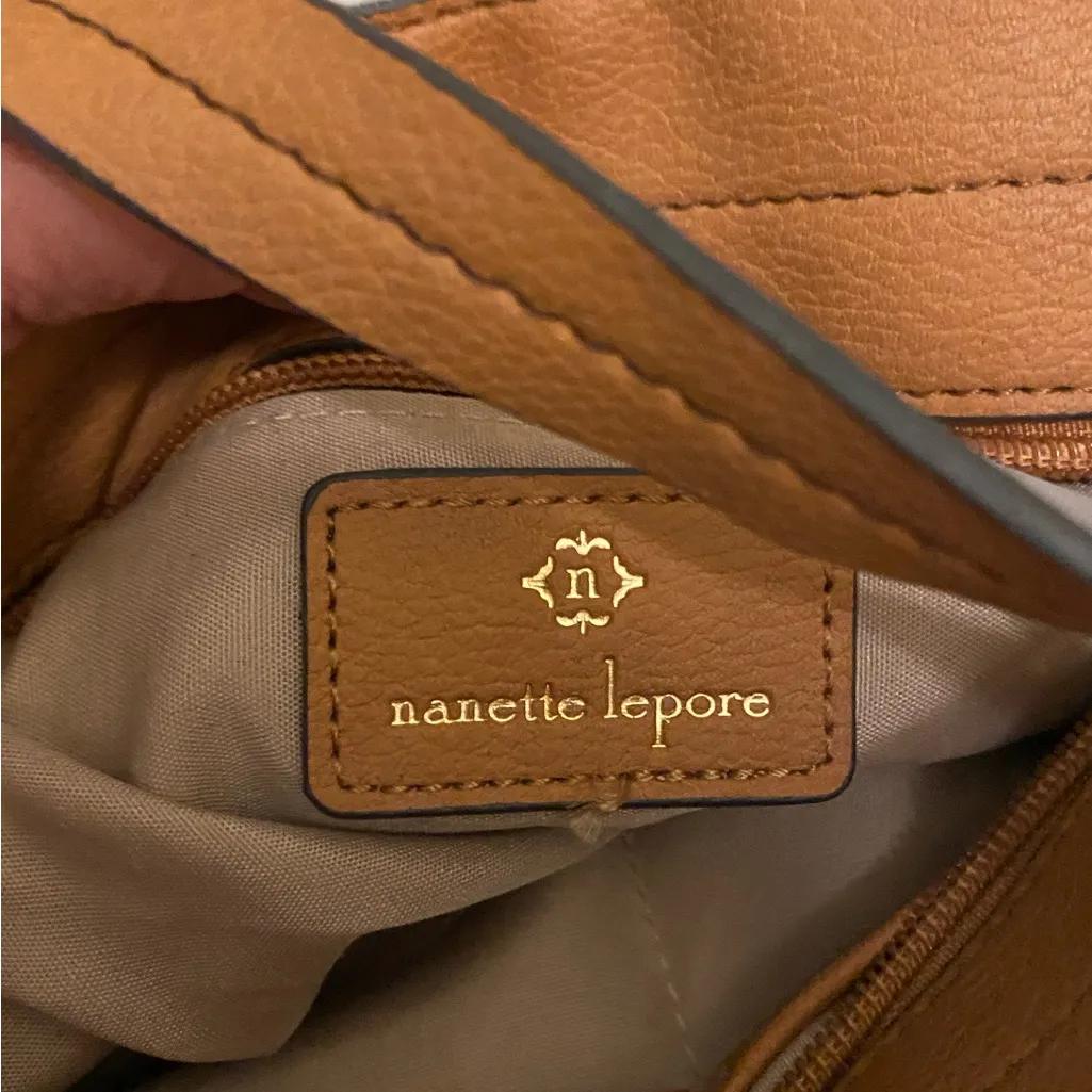 Nanette Lepore Set Lot Of 2 Purse Purses Tan Brown Faux Leather & White Fur - Image 6