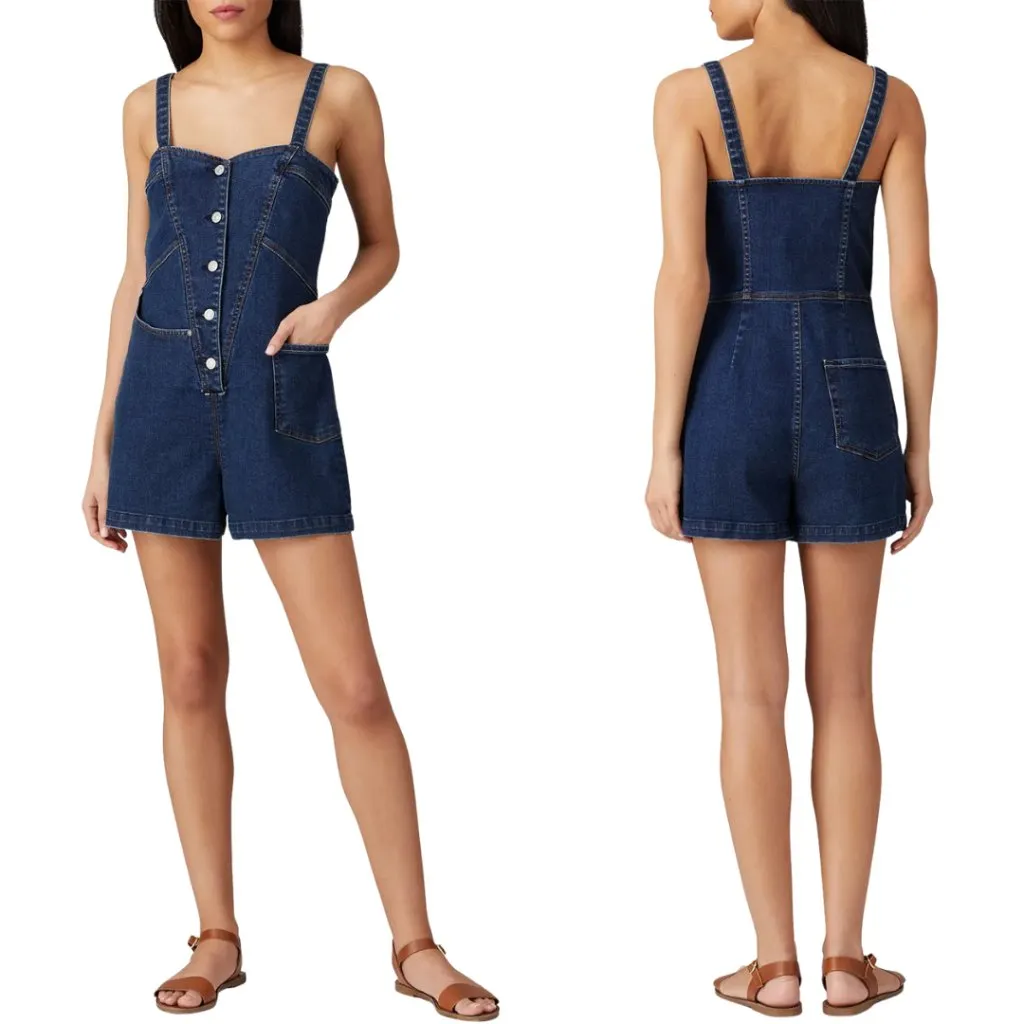 7 For All Mankind Asymmetrical Seam Denim Romper Womens XS Blue Western Bohemian - Image 2