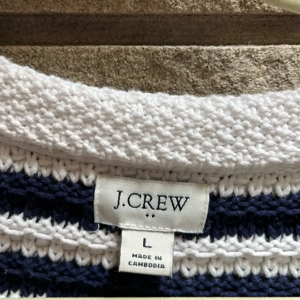 J.CREW Striped knit V-neck cardigan sweater Cotton Blue White Large coastal - Image 8