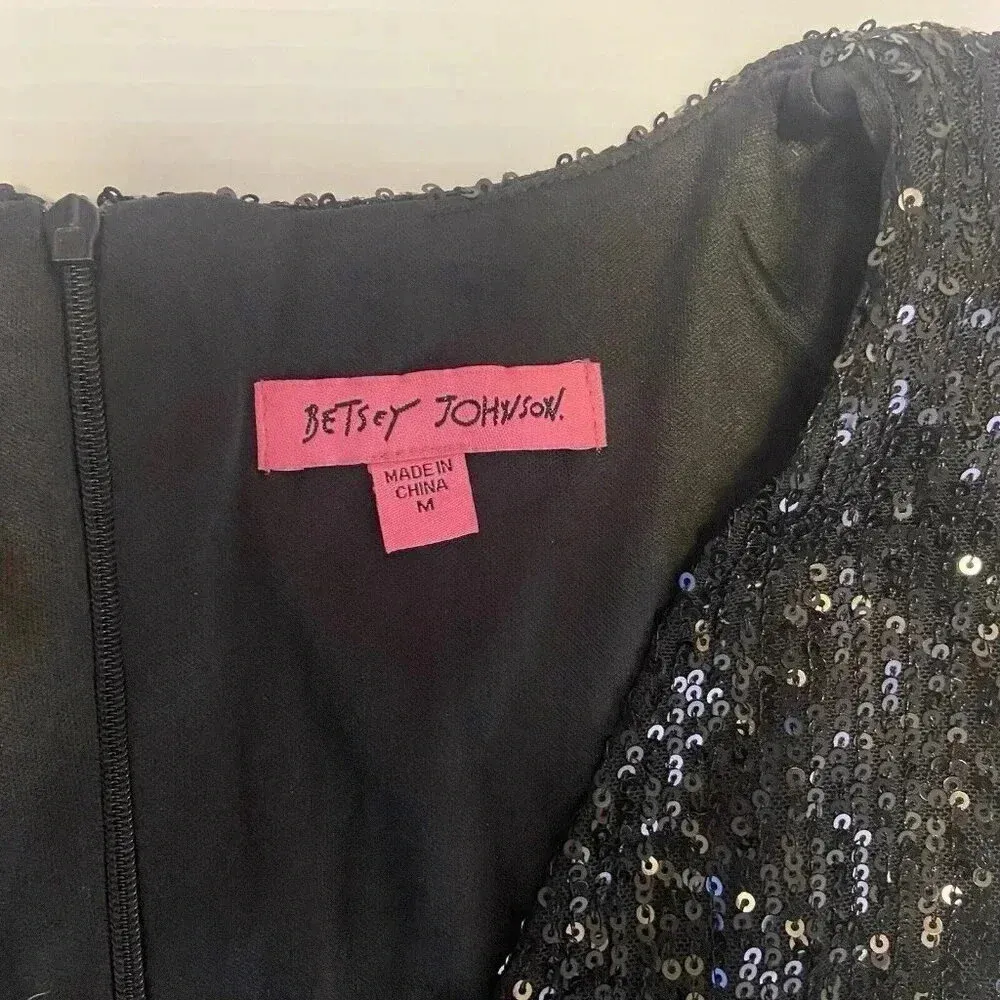 Betsey Johnson Sequin Black Mini Dress Size‎ M Cocktail Party Holiday Date Night - Image 11