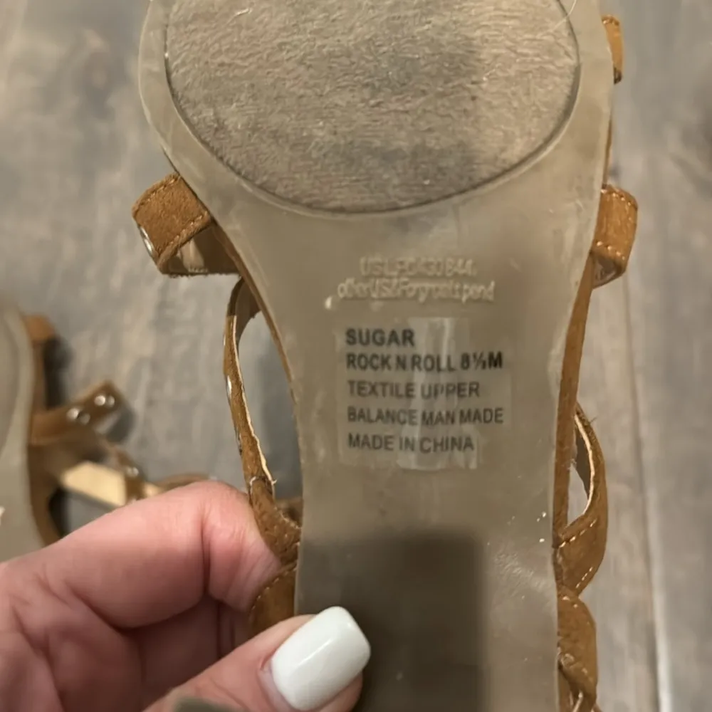 Sugar Rock N Roll Studded Gladiator Heels Brown 3.25” Size 8.5M - Image 7