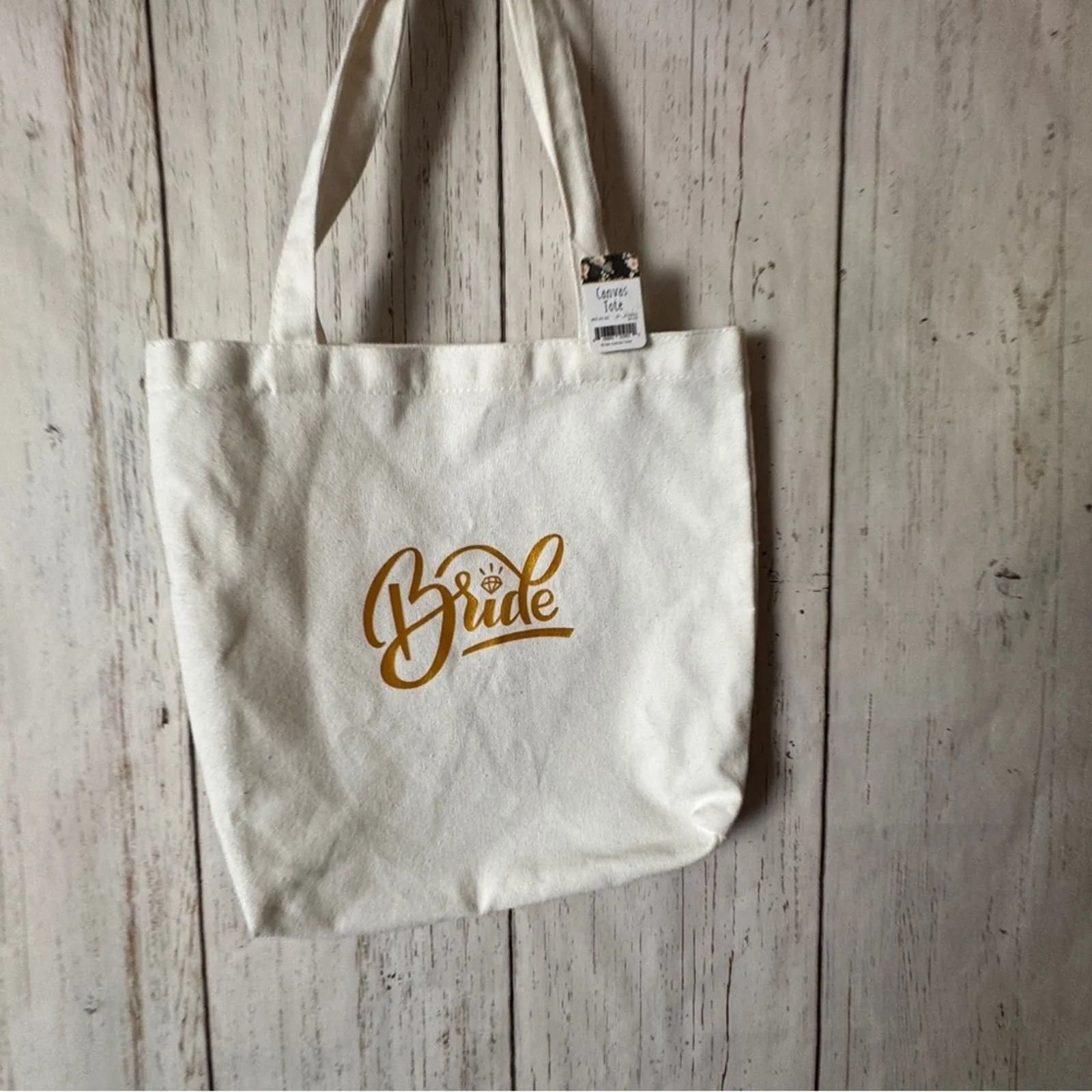 Bride Wedding Celebration Marriage Canvas Tote Bag with Gold Script - Image 3