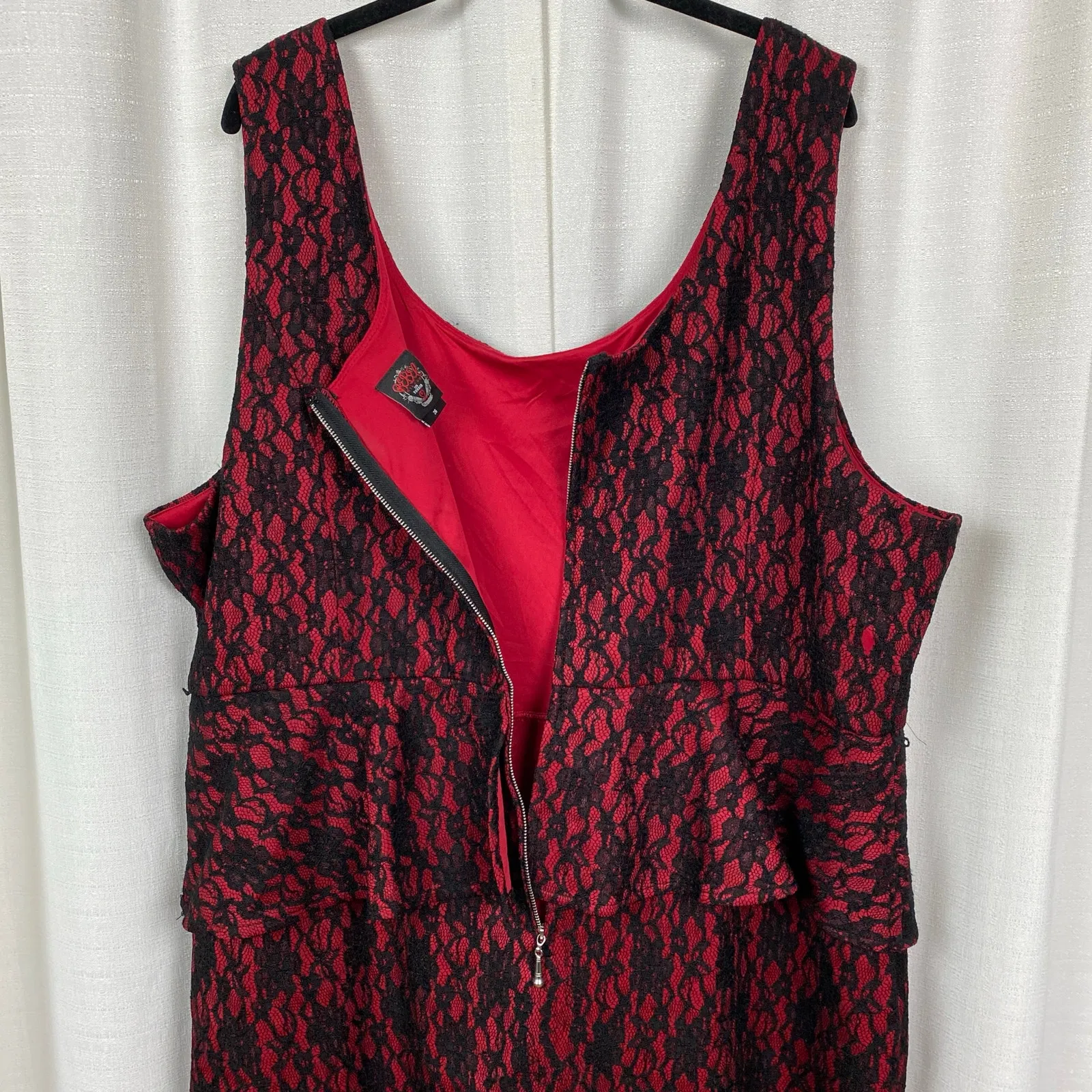Torrid x Rebel Wilson Red&Black Lace Peplum Sheath Midi Dress Sz.26W - Image 11
