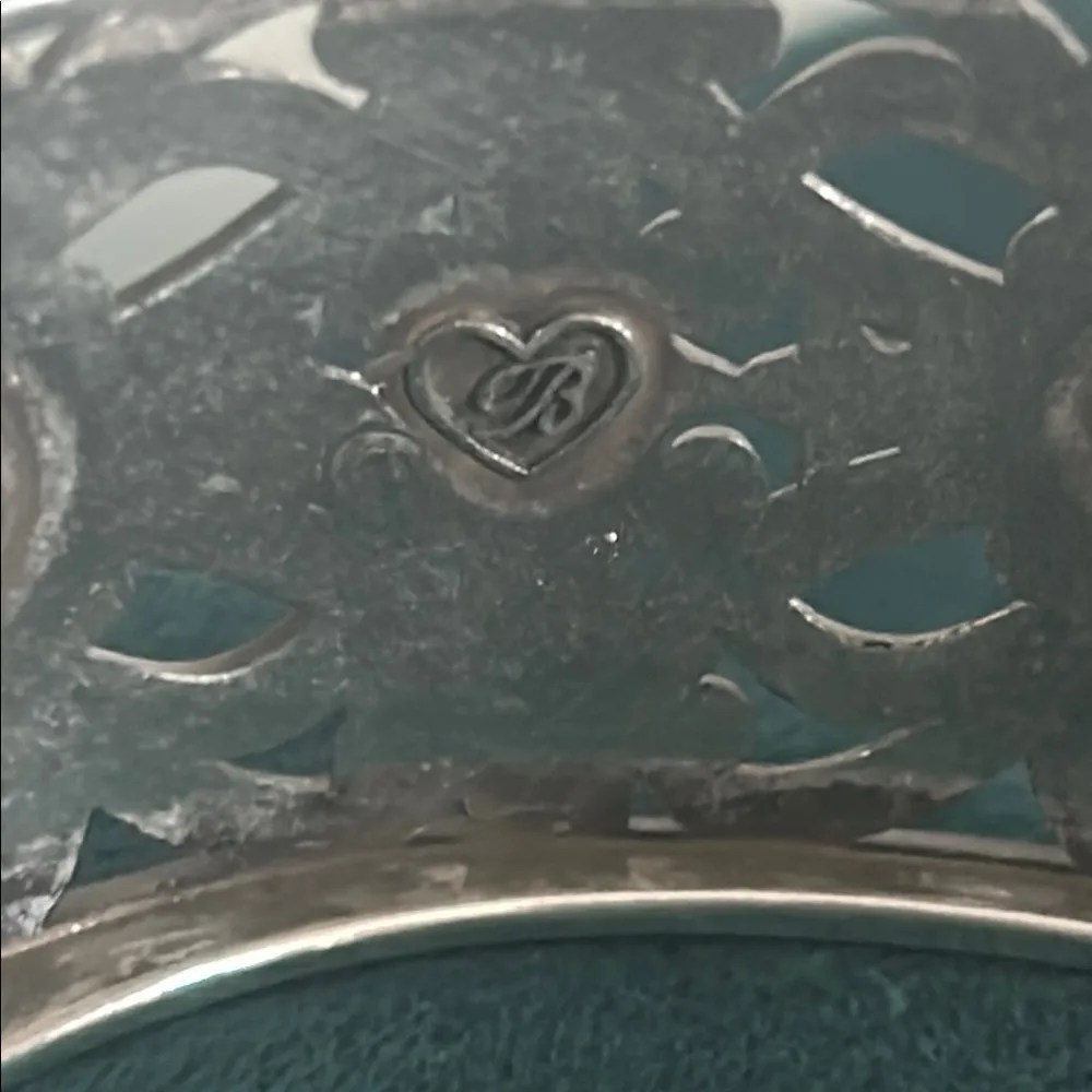 Brighton Belmonte Silver Crystal Accent Filigree Wide Cuff Hinge Bangle Bracelet - Image 6