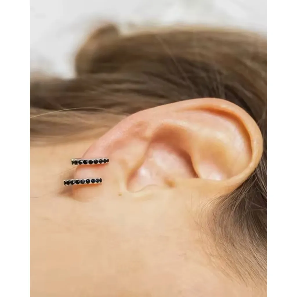 NEW Black‎ Onyx Sterling Huggie Hoop Earrings, 9mm - Image 8