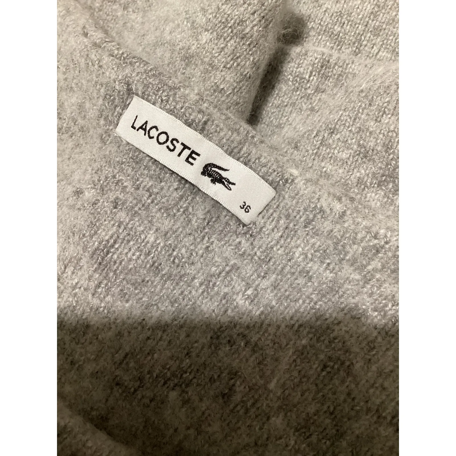 Lacoste Women Grey Ribbed Knit 3/4 Sleeve Sweater Wool Cashmere Size 36 - Image 5