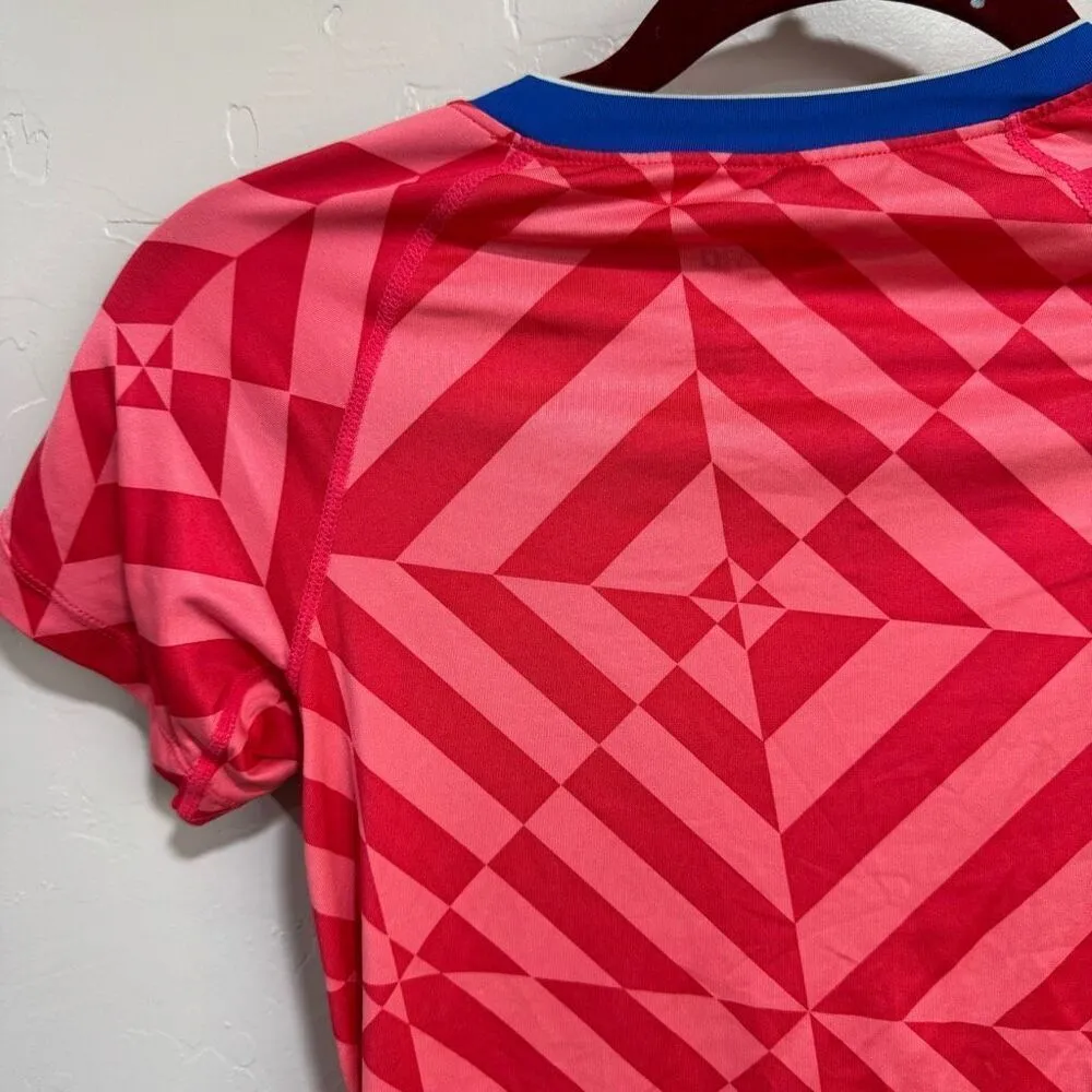 Nike Pro Women's Dri-Fit Fitted Training Workout Tank Top Red Pink Med Geometric - Image 3