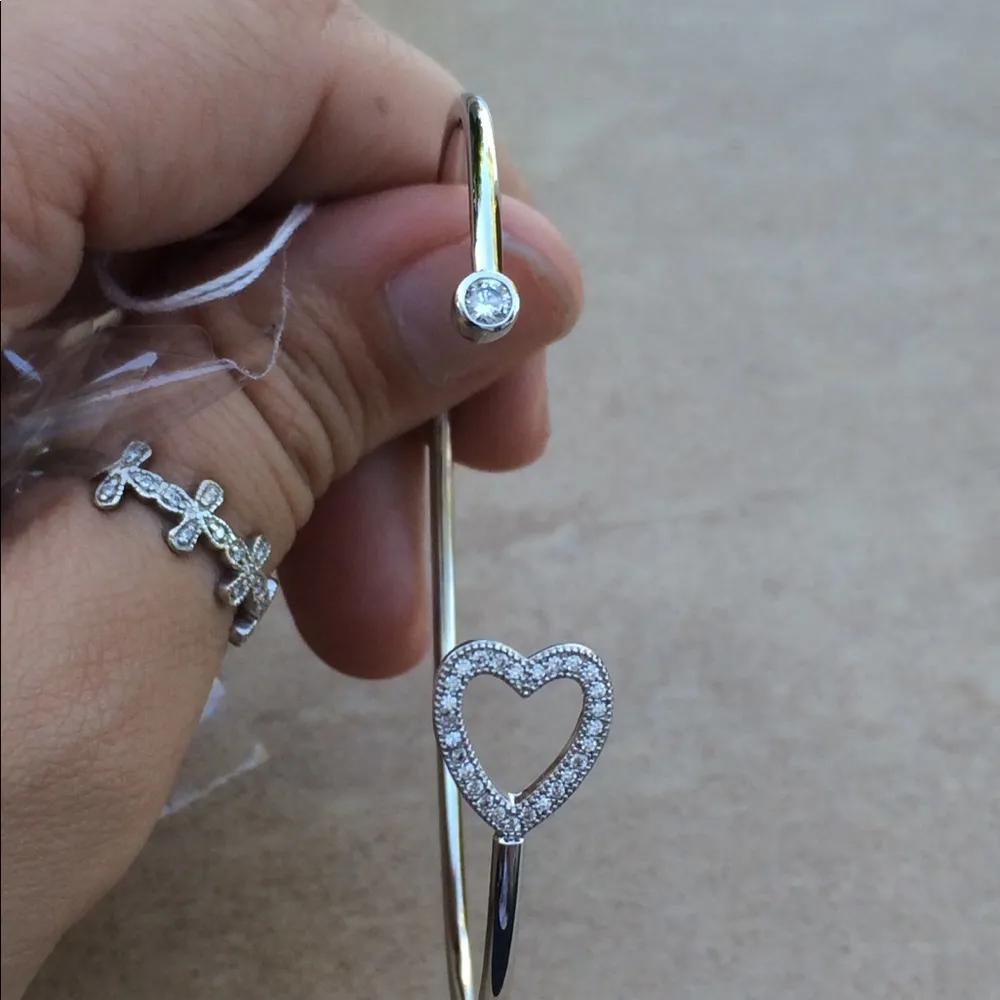 Rhodium Plated Cubic Zirconia Open Heart Cuff Silver - Image 2