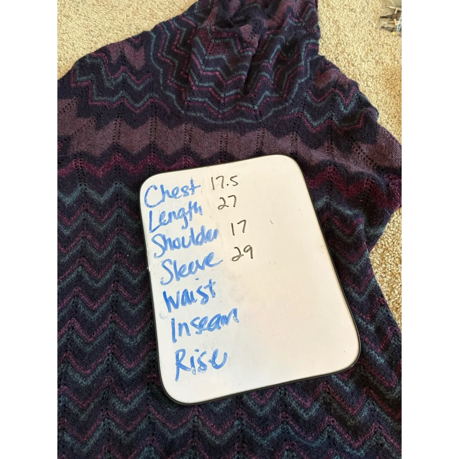 Chicos 1 US M Sweater Cowl Neck Semi Sheer Purple Flame Stitch Chelsea Pullover - Image 7