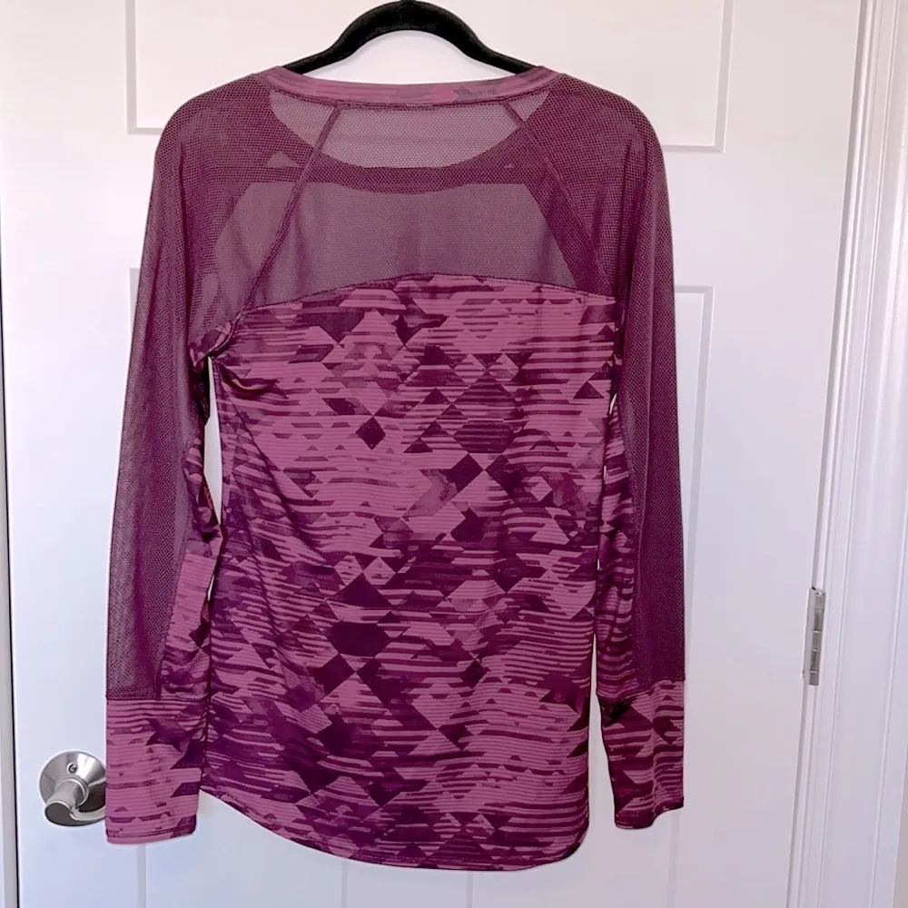 Mesh Detail High-Low Long Sleeve Tee - Image 2