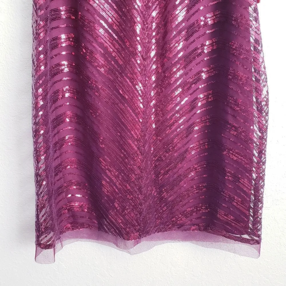 Vince Camuto Burgundy Plum Sequin Sleeveless Cocktail Mini Dress - Image 2