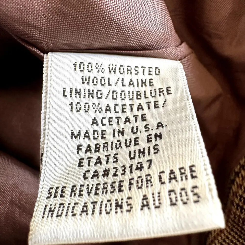 VTG Talbots Midi Straight Skirt Houndstooth Belt Loop Back Slit Wool Brown 6 - Image 5