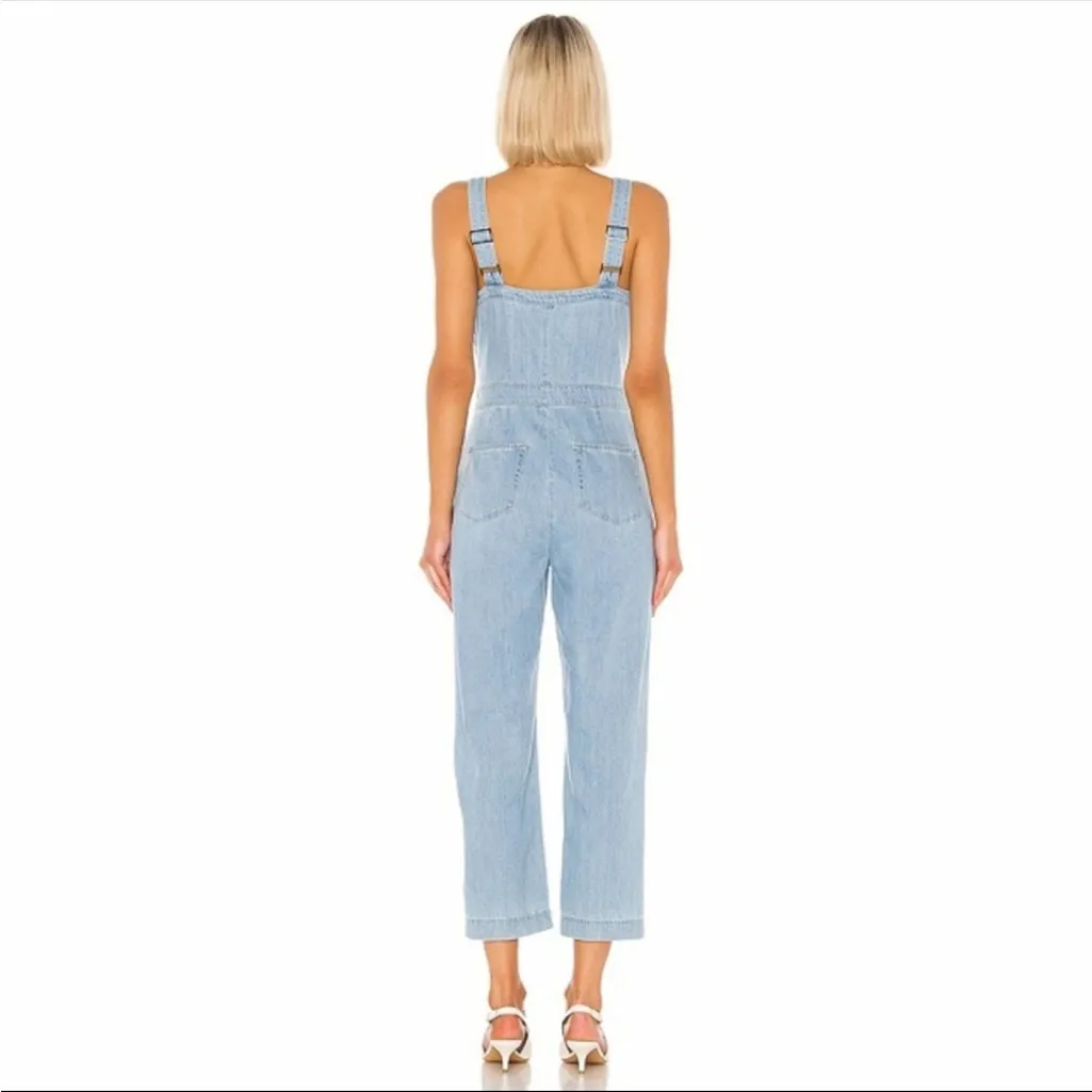 Paige x Revolve November Denim Jumpsuit Overalls Zeila Crop Wide Leg Lace Up XL - Image 3