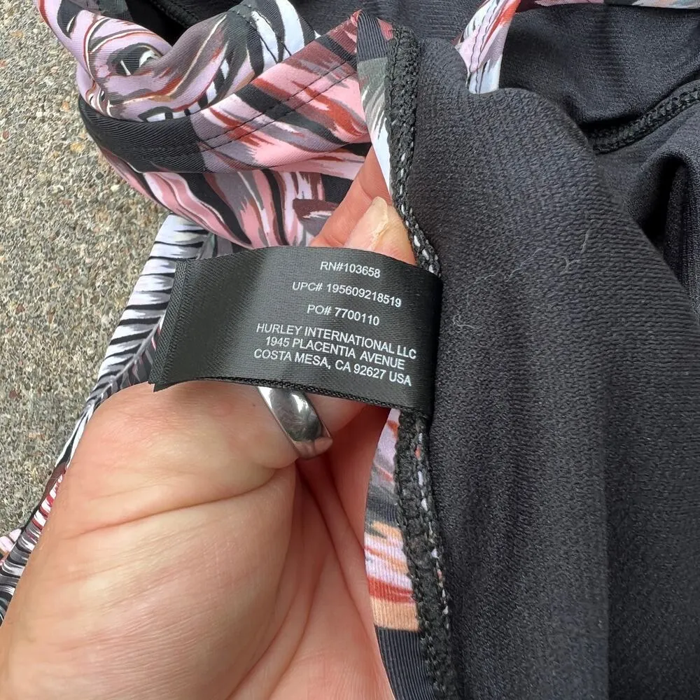 Hurley pink gray black palm leaf tropical cross back one piece swimsuit MEDIUM - Image 6