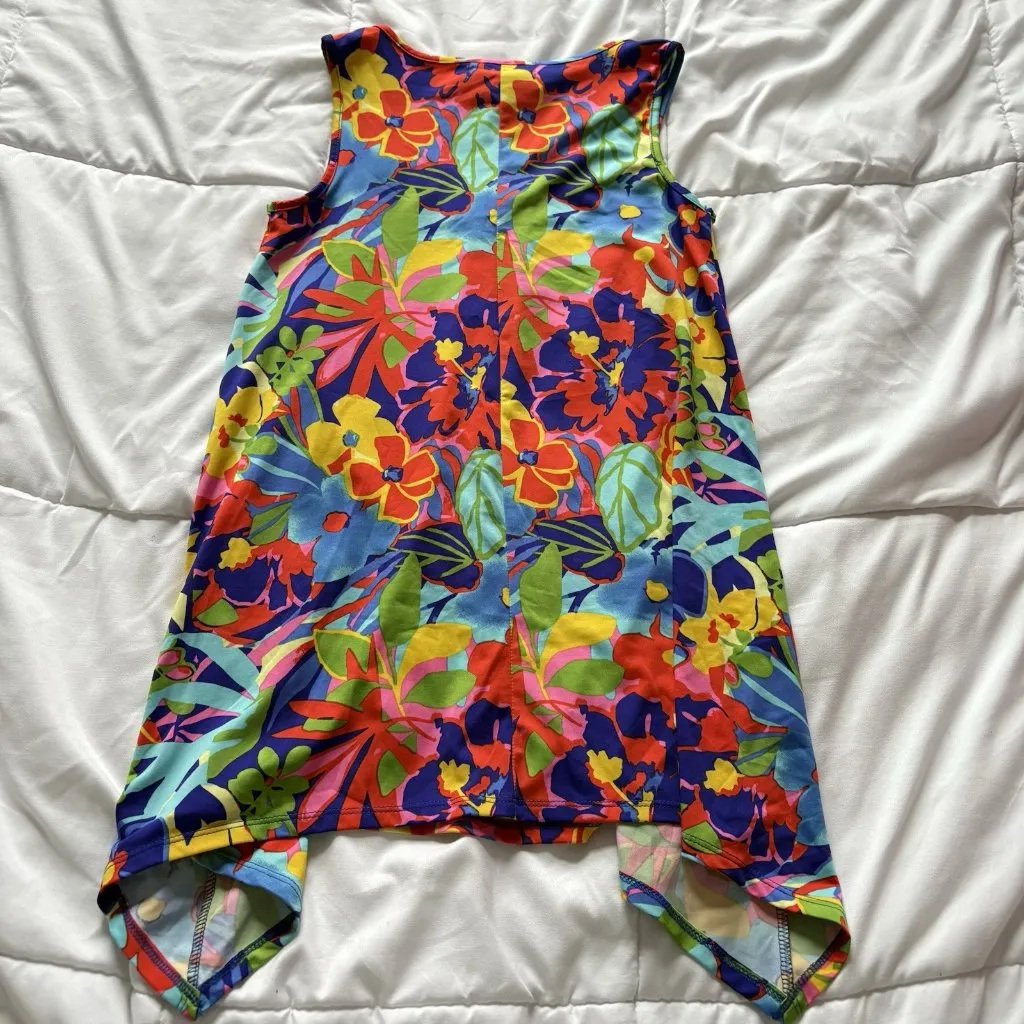 Vintage Womens Size Xs Tank Top Tropical Floral Stretch Sleeveless Hippie USA - Image 7