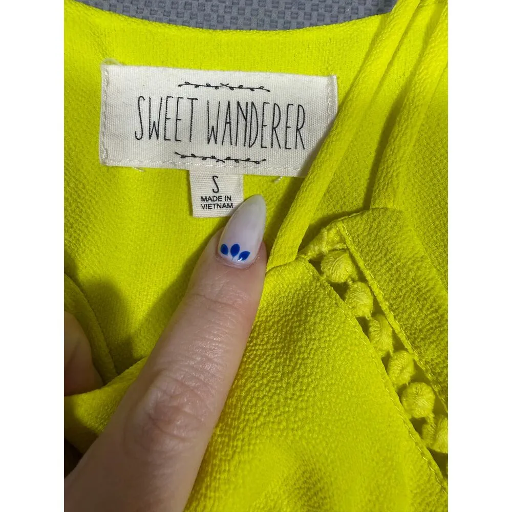 Sweet Wanderer Neon Yellow Strappy Tank Top Size Small - Image 7
