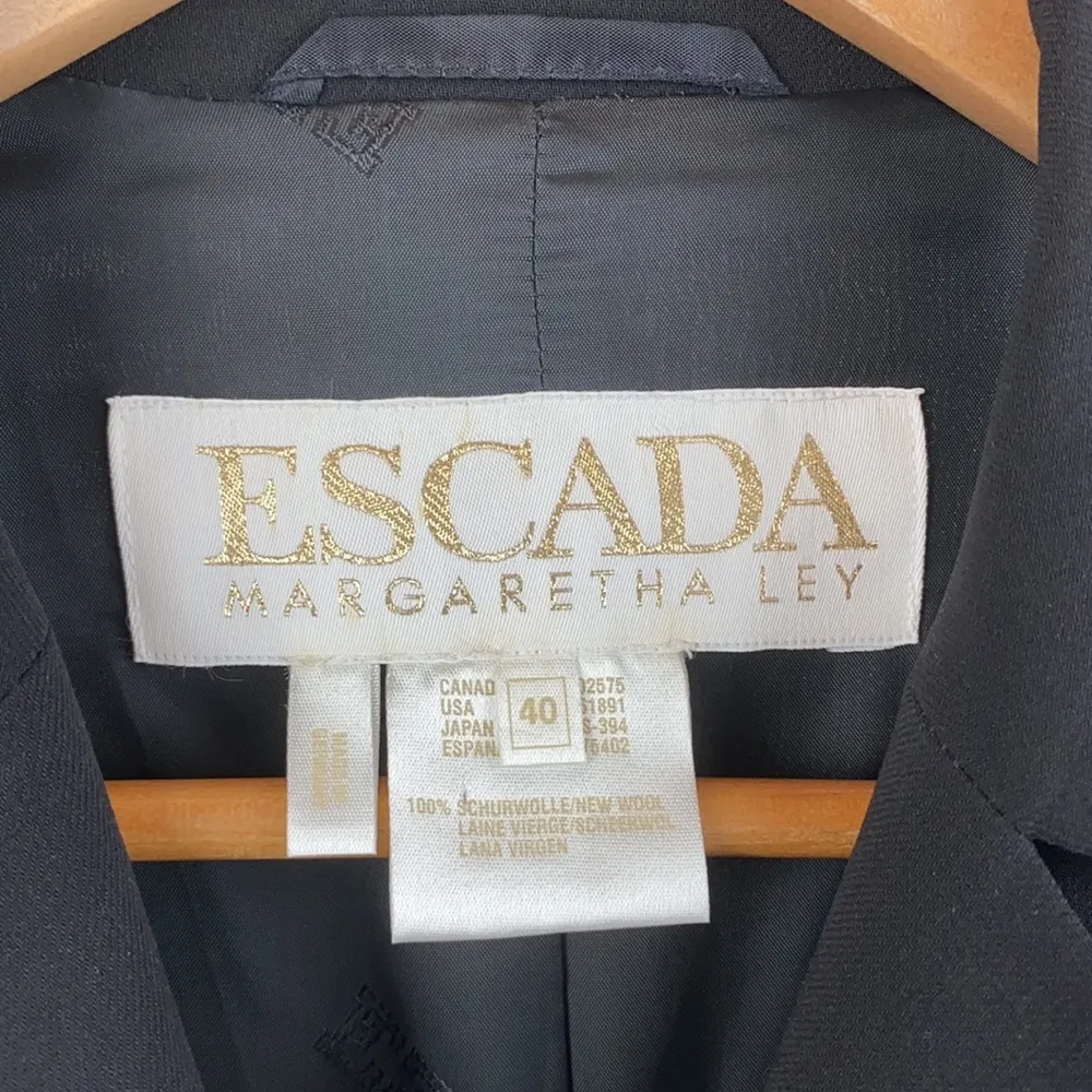 Escada Margaretha Ley Black Vintage Wool Long Sleeve Blazer Jacket 40 10 - Image 7