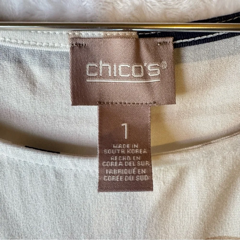 Chico’s Striped Sleeveless Sheath Dress Pull Over Stretch Knit Coral Navy Blue - Image 5