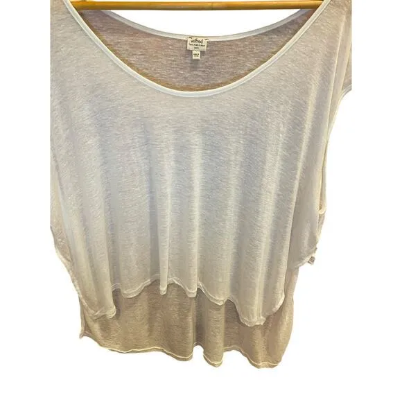 Aritzia Wilfred Women's XS/S High‎ Low Cropped Sheer T-Shirt Top White Linen - Image 4