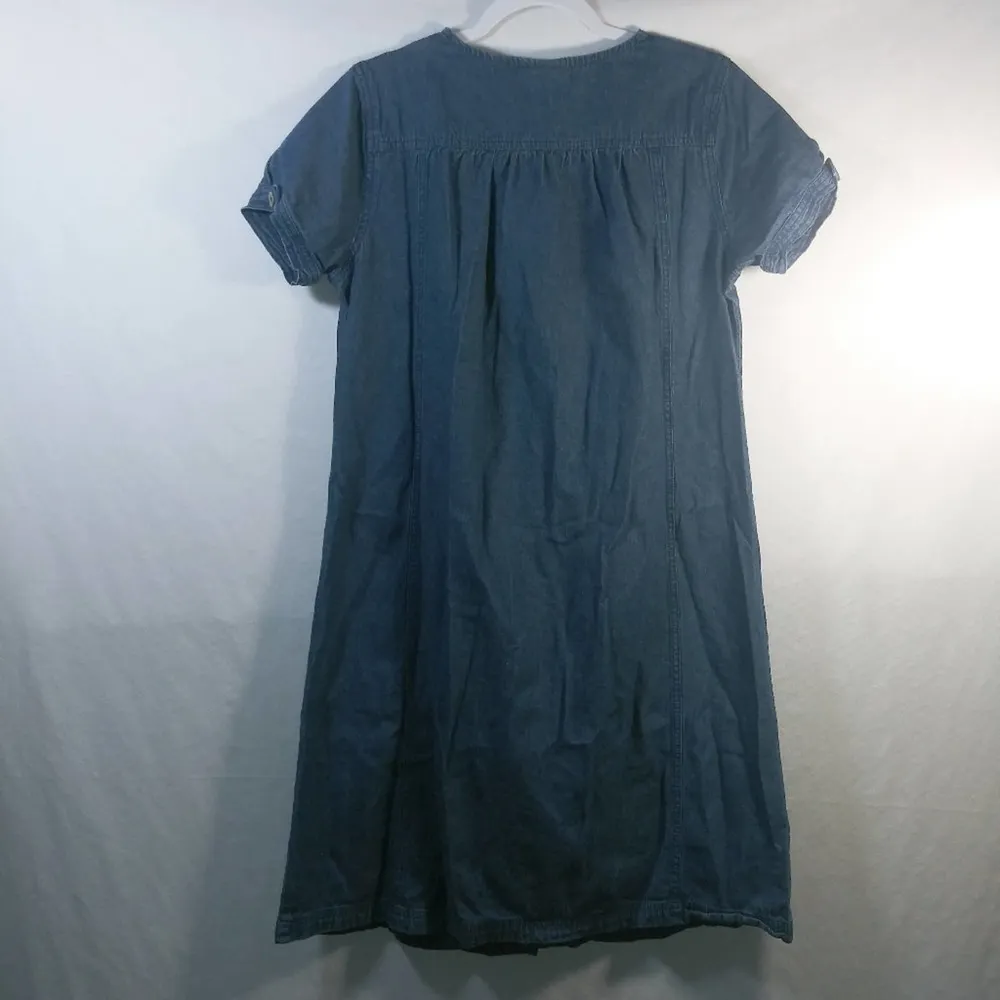 Vicki Blue Vintage Short Sleeve Jean Dress Dark Wash Denim Button Down Size PM - Image 6