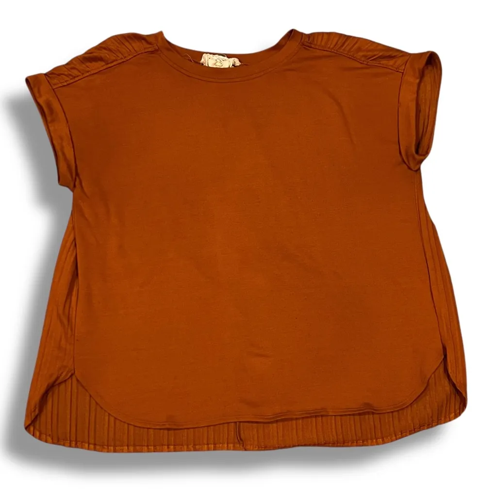 Cupio Shirt Womens XL Carnelian Orange Mixed Fabric Short Sleeve Top Fall Autumn - Image 4