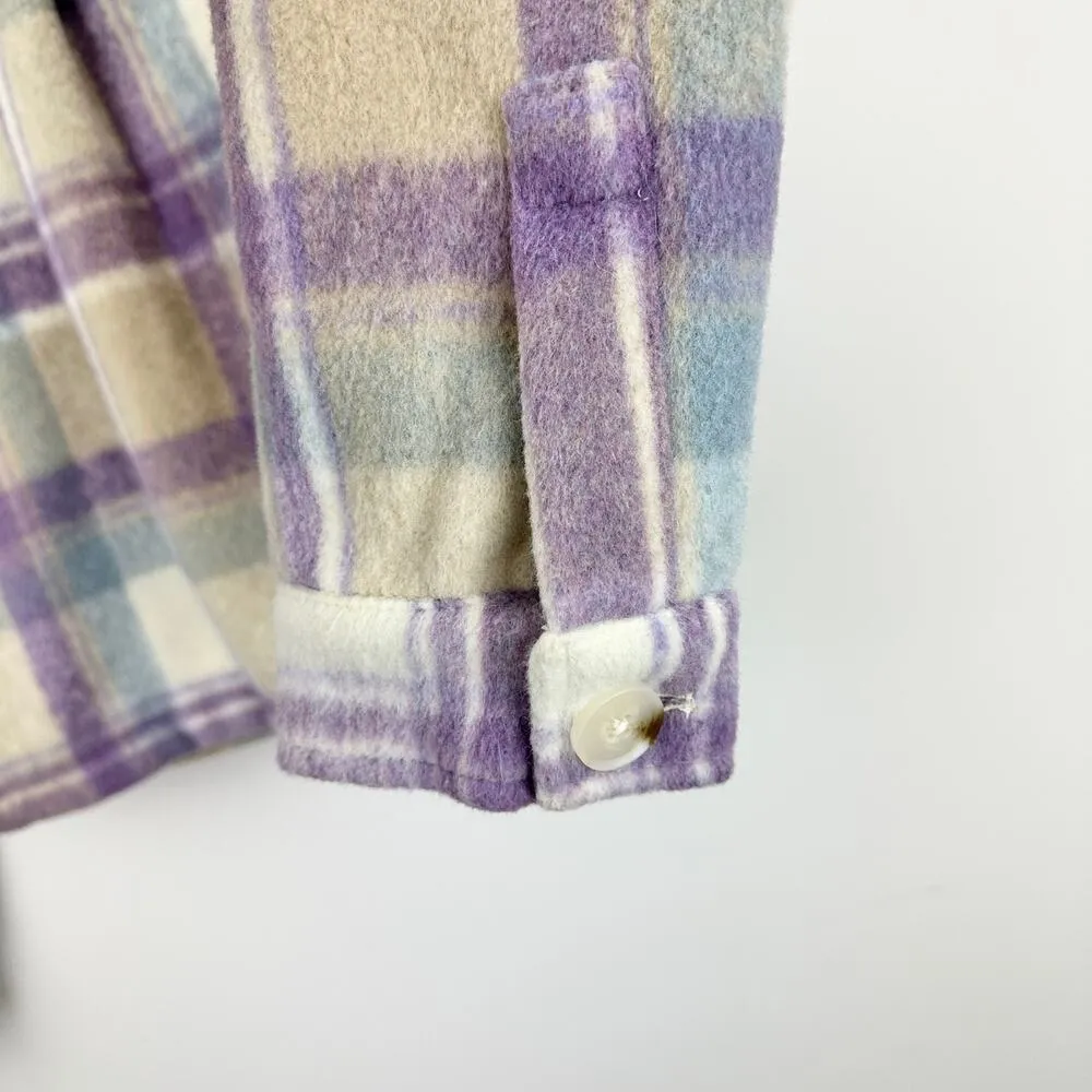 Blank NYC Plaid Cropped Shacket Jacket Coat Relaxed Neutral Fleece Revolve M - Image 8